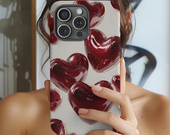 Luxury 3D Deep Red Chrome Hearts Glossy Aesthetic Tough Phone Case iPhone 17-11 Samsung Galaxy s25-s21