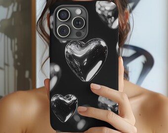 Funda para teléfono Cyber Gothic reflectante de metal líquido con forma de corazón, moderna y resistente, para iPhone 17-11, Samsung Galaxy S25-S21