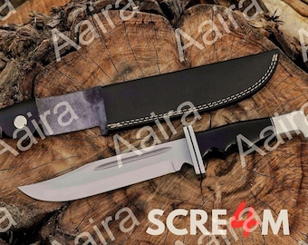 Scream Movie Replica Knife: Bloody Ghost face Buck 120, Real Blade With Leather Sheath