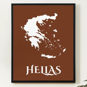 Hellas Karte Drucken. Griechenland Wand Kunst Karte Druck, Minimalistisches Kartendesign, Hellas Prints, Griechisch Digitaldrucke. Hellenische Kunst. Hellenischer Kartendruck.