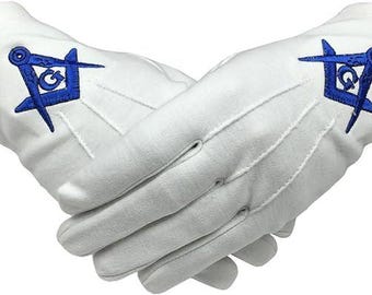 Vrijmetselaar vrijmetselaarsregalia 100% katoenen witte vrijmetselaarshandschoenen met vierkant kompas en G