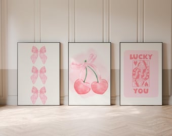 Pink Dorm Aesthetic Art Prints - Set of Chic Wall Decor for College Dorm Rooms, Feminine and Trendy Poster Set for Modern Spaces