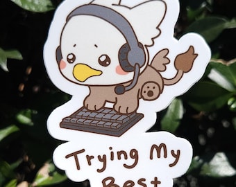 Trying My Best Griffin Sticker: Vinyl 4 Inch Waterproof, Gamer Gift, IT