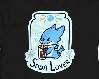 Soda Dragon Screen Printed T-Shirt: Cute Dungeons and Dragon Graphic Cartoon Tee