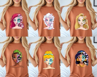 Comfort Colors® Dia De Los Muertos Princess Shirt, Halloween Disney Princess Skull Shirt,  Mexican Halloween T-shirt, Matching Princess Tee