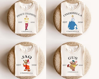 Vintage Disney Cinderella&#39;s Story Est 1950 Shirt, Princess Cinderella Jaq Gus Mary Prince Charming, WDW Disneyland Family Vacation 2025 Tee