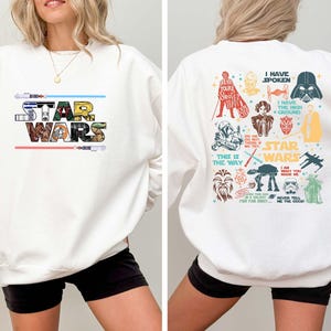 Retro Star Wars Crewneck, Disney Star Wars Sweatshirt, Star Wars Characters Hoodie, Galaxy&#39;s Edge Sweater, Star Wars Two Sided Hoodie