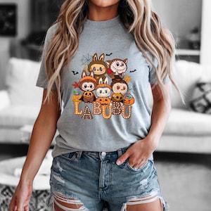 Labubu Halloween Shirt, Half Adorable Half Haunted Shirt, Kawaii Monsters T-shirt, Kids Halloween Shirt, Trendy Cartoon Dolls Halloween Tee