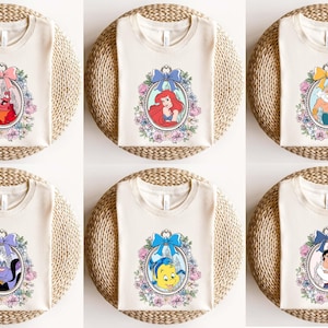 Watercolor Little Mermaid And Friends Coquette Bow Shirt, Comfort Colors Princess Ariel Squad Shirt, Little Mermaid Birthday Tee, Disney Tee