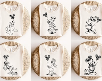Mickey, Minnie, Daisy, Donald, Goofy, Pluto Sketch Shirt, Disney Family T-shirt, Disney Sketch Shirt, Disney Trip Tee, Sketch Shirt