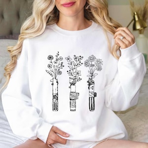 Star Wars Floral Lightsaber Sweatshirt, Star Wars Crewneck, Galaxy&#39;s Edge Sweatshirt, Disney World Hoodie, Star Wars Lover Gift Sweatshirt