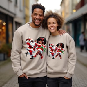 Dancing Black Santa Sweatshirt, African American Santa Christmas Pullover, Black Santa Xmas Crewneck, Merry Christmas 2025 Hoodie
