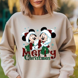 Minnie Mickey Merry Christmas Sweatshirt, Disney Christmas Sweatshirt, Christmas Mickey And Minnie Plaid Sweatshirt, Christmas Family Sweat