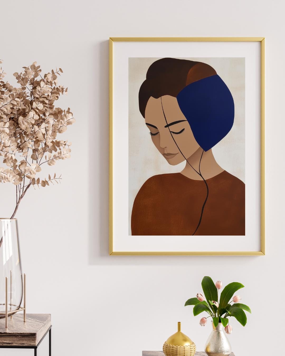 Modern Abstract Woman Portrait Wall Art Print, Minimalist Neutral ...