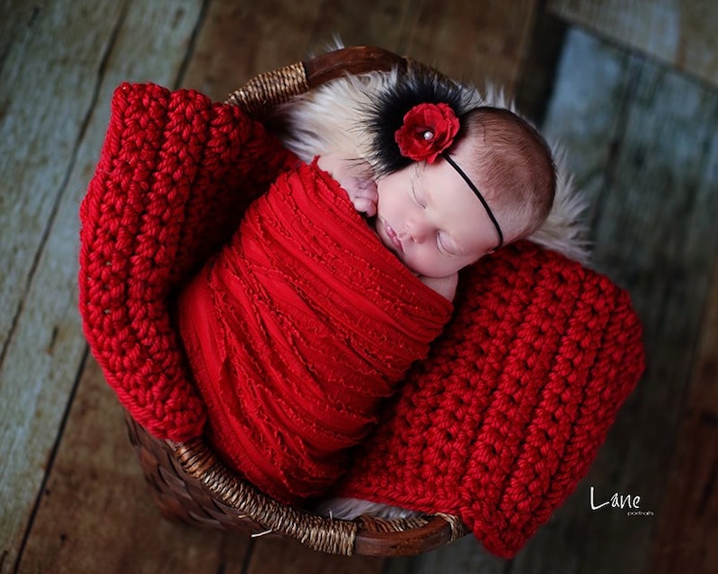 Chunky Red Newborn Baby Blanket Photo Prop Basket Bucket Bowl Etsy