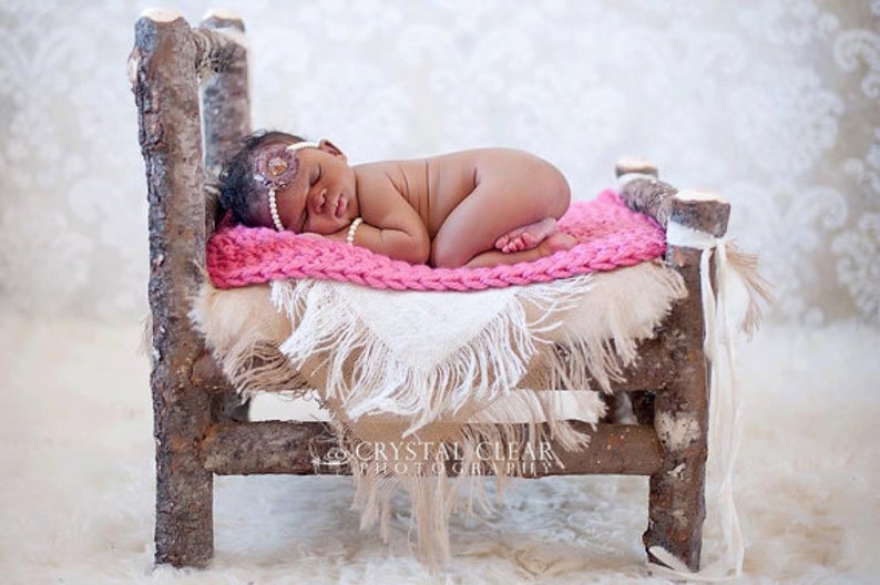 Burlap and Blanket Set Photography Prop Newborn Baby Photo Prop and Chunky Blanket Pick Your Colors