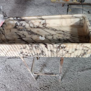 Handcrafted Calacatta Viola Marble Sink | Natural Stone Bathroom Basin | Unique Veining | Rectangular Countertop Vanity