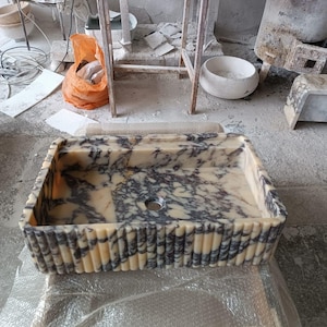 Handcrafted Calacatta Viola Marble Sink | Natural Stone Bathroom Basin | Unique Veining | Rectangular Countertop Vanity