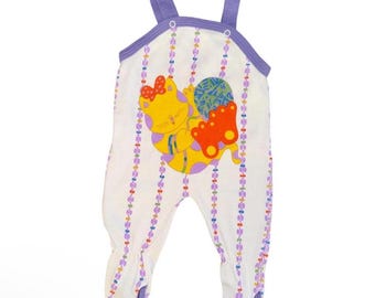 Pelele vintage de gato para bebé niña con patucos - Talla 0-6 meses