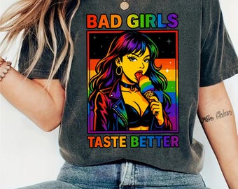 Pride Bad Girl Ice Cream SVG Retro Manga Style PNG LGBTQ+ Roligt citat Tatuering Älskare Estetisk Djärv Sarkasm Konst
