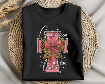 Dieu est bon tout le temps PNG, croix aquarelle avec noeud de coquette, clipart chrétien, sublimation religieuse dessinée à la main, Bible PNG