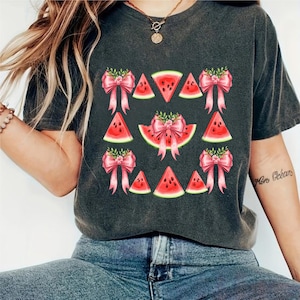 Watermelon PNG Bundle, Coquette Summer Sublimation, Retro Bow Clipart, Preppy Pink Shirt Design, Trendy Watermelon Graphics