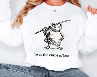 Funny Medieval Frog Shirt PNG – 'Twas the Carbs M’lord – Fat Frog Meme, Low Carb Humor, Keto Diet Digital Print, Printable T-Shirt Design