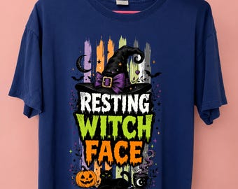 Resting Witch Face PNG, Funny Halloween Sublimation Design, Witch Hat Pumpkin Black Cat Shirt PNG, Halloween Digital Download