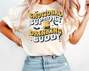 Funny Emotional Support Drinking Buddy T-Shirt, Retro Beer Can Tee for Party Lovers, Cute Alcohol Humor Shirt for Women and Men