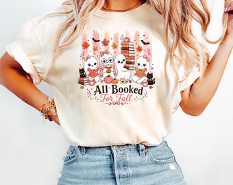All Booked For Fall PNG, Pink Ghost Reading PNG, Cute Book Lover Sublimation, Halloween Bookish Shirt, Digital Download