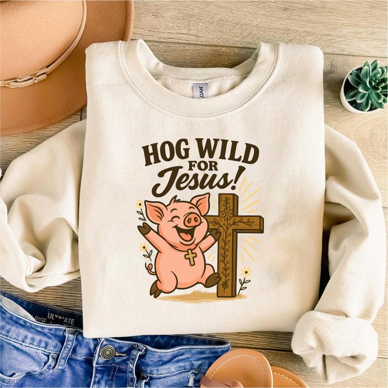 Hog Wild for Jesus SVG PNG | Cute Pig Christian Clipart | Faith-based