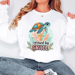 Carried by Grace png | Sea Turtle Christian Sublimation Design | Bible Verse Summer Shirt | Faith Cross print for dtf & dtg