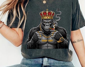 Booger Sugar Gorilla PNG funny Sasquatch Yeti Meme  Gangster Ape Clipart  Smoking Cigar King Design  Adult Humor Shirt Sublimation