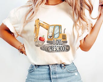I Dig Preschool SVG  Kids Construction Truck Pre-K Shirt Design  Back to School Digital Download   Cute Digger with Apple Clipart