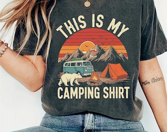 Funny Camping Shirt  Retro Mountain T-Shirt for Campers Van Life Tee  Hiking Bear Shirt Campfire Tent Nature Gift