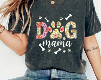 Dog Mama PNG  Floral Dog Mom Sublimation Retro Leopard Print  Mother's Day Gift Paw & Bone Clipart dog Lover Design