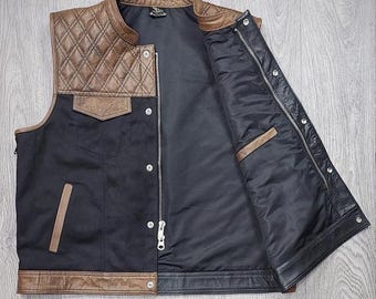 Double Sided Leather Vest – Handmade Reversible Biker Waistcoat - Brown Black Leather Jacket