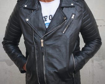 Black Motorcycle Leather Jacket - Mens/Womens Biker Vest - Handmade Jacket - Gift for Him/Her