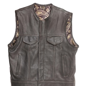 Cowhide Leather Vest: Western Motorbiker Waistcoat, Suede Lined