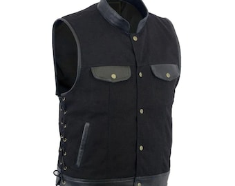 Handmade Black Leather Vest - Customized Biker Vest - Unisex Motorcycle Club Style