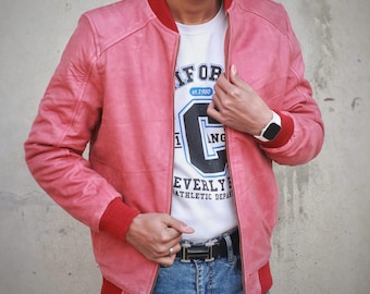 Mens Leather Bomber Jacket – Handmade Vintage Style Jacket - Streetwear Vest