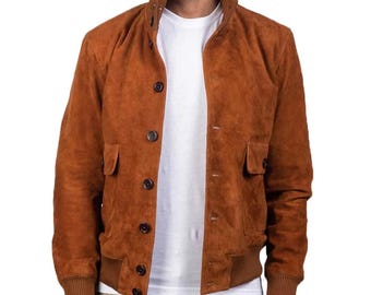 Brown Suede Jacket Men – Handmade Bomber Coat - Mens Leather Brown Vest