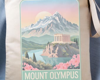 Mount Olympus Canvas Tote Bag Epic Eco-Friendly Shopping Bag Greek Mythology Gift Travel Tote  Beach Bag Reusable Grocery Bag