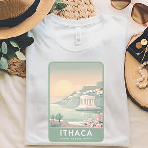 Maglietta Ithaca Light Academia, mitologia greca, Epic the Musical, merchandising vintage, design da viaggio, isola di Ulisse, regalo accogliente per gli amanti della storia