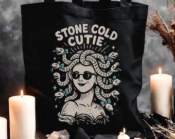 Journey Oude Muzikale Fantas Griekse Mythologie Tote Grappige Slangenhaartas Steen Koud Schatje Esthetische Tote