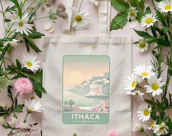 Light Academia Ithaca Tote Greek Mythology Epic Musical Merch Vintage Travel Design Odysseus Island Cozy Gift for History Lovers