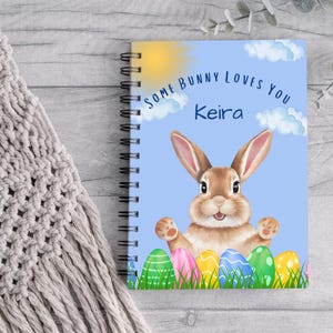 Cuaderno infantil con diseño de conejito de Pascua, diario personalizado, cuaderno espiral con líneas rayadas, regalo de Pascua para niños, cuaderno personalizado para niños
