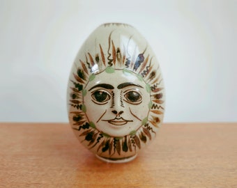 Carlos Villanueva Tonala Egg Shape Vase | Sun Face Floral Back | Mexico