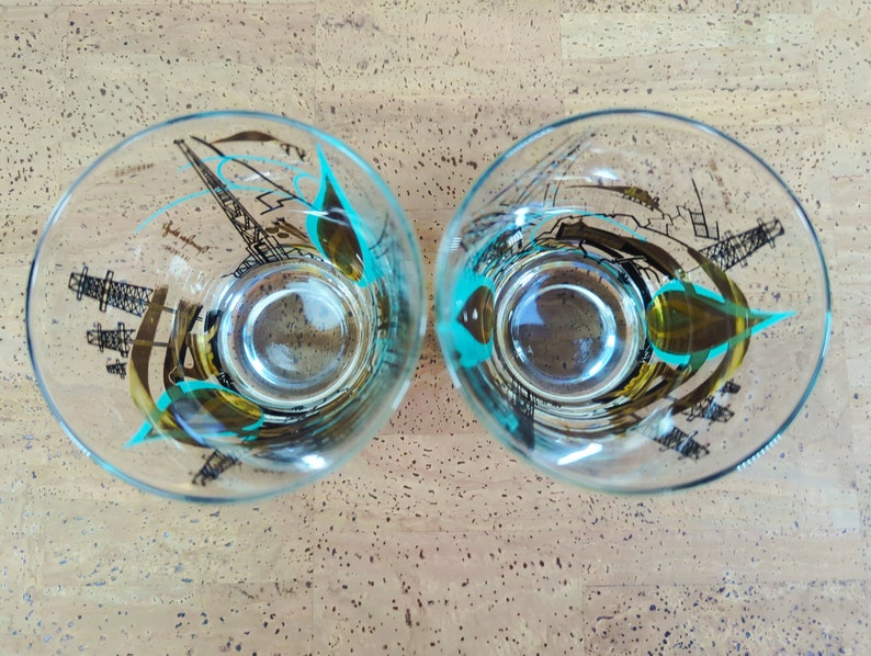 Vintage Norma Jean Wright Themeware Blue Flame Design 24K Glasses Old Fashioned Lowball image 6