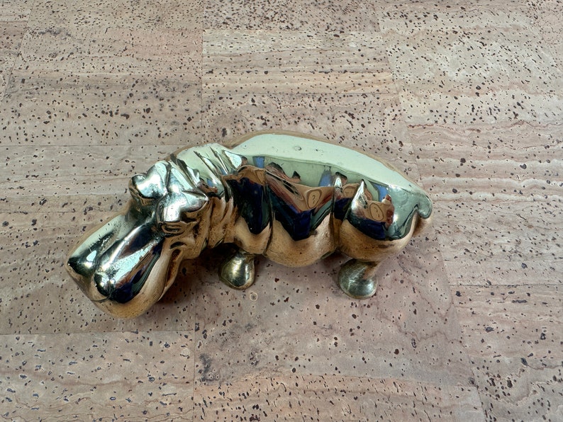 Vintage Brass Smiling Hippo Figurine India image 6